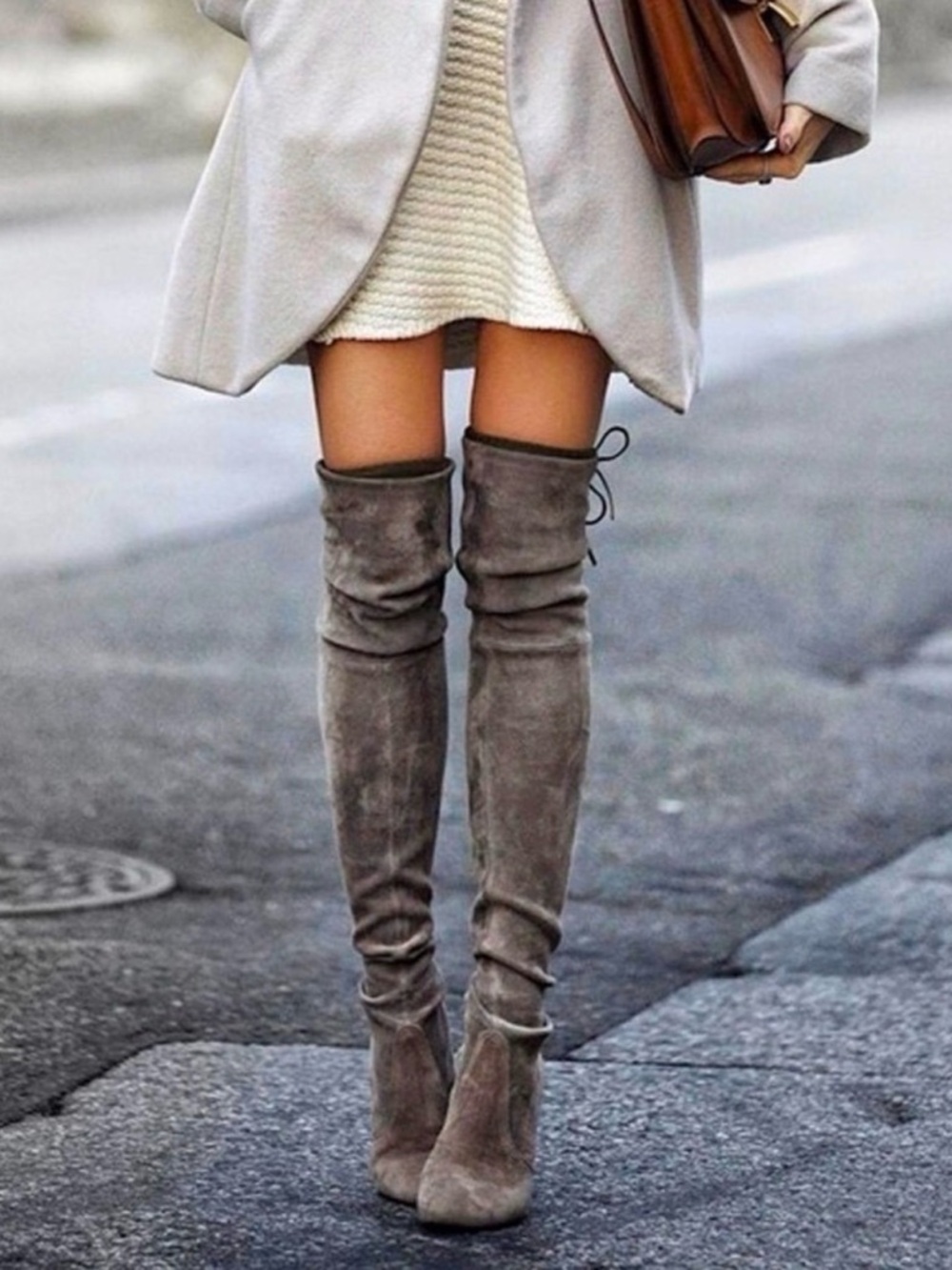 Stuart Weitzman Lowland OTK Boots Gray Suede Over the Knee Size 7.5